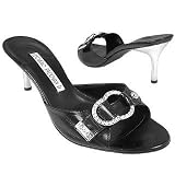 Luciano Padovan Black Front Crystal Buckle Kidskin Slide Shoes