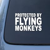 Protected By Flying Monkeys - Car, Truck, Notebook, Vinyl Decal Sticker #2610 | Vinyl Color: White