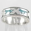 Southwestern Style Running Wolf Band Ring in Sterling Silver with Turquoise Chip Inlay for Men or Women, Sizes 5, 6, 7, 8, 9, 10, 11, 12, 13, 14 and 15, #11108