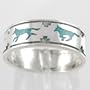 Southwestern Native American Style Running Wolf Band Ring in Sterling Silver with Turquoise Chip Inlay for Men or Women, size 10, #11108