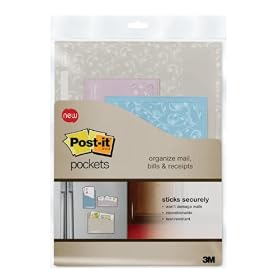 Post-it Pockets Go Vertical Peel, Stick and Organize Multi-Pack, One Vintage Pink 4 Inches x 9 Inches, One Antique Gray 9 Inches x 12 Inches, One Classic Blue 5-1/2 Inches x 8 Inches (PRBL)