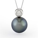 11mm Black Tahitian Pearl Pendent in White Gold (0.1 tcw) (18k)