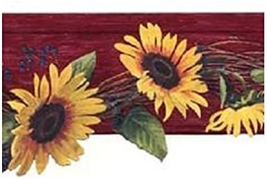Red and Ochre Tuscan Sunflower Wallpaper Border