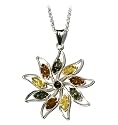 Sterling Silver Multi-Color Amber Flower Pendant