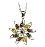 Sterling Silver Multi-Color Amber Flower Pendant