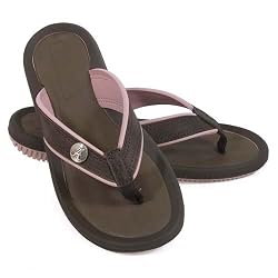 Ladies Leather Collegiate Flip Flops (Pink & Brown)