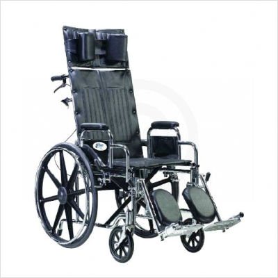 Drive Medical Sentra Reclining Wheelchair with Various Arm Styles and Elevating Legrest, Chrome, 18
