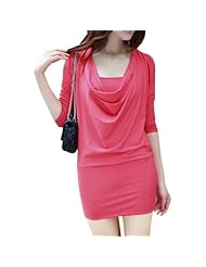 Stretchy Fitted Polyester Summer Cowl Neck Short Mini Dress 