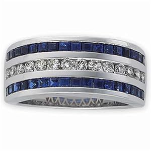 14Kt White Gold Deep Blue Sapphire and Diamond Anniversary Band