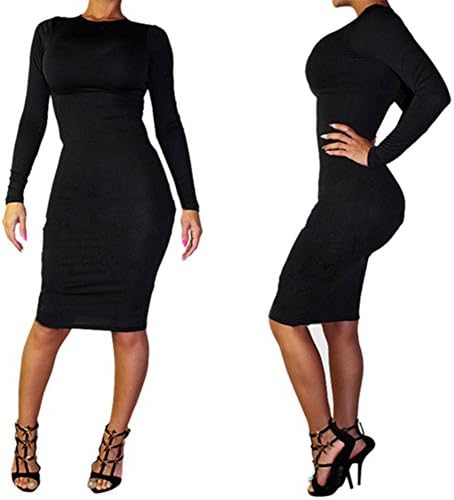 Alralel Women Sexy Long Sleeve Skinny Solid Clubwear Party Overhip Pencil Dress L Black