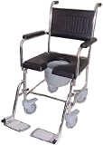 Chrome Steel Shower / Commode Wheelchair with Flip down Armrest, Locking Castors, Detachable Footrest, Plastic Commode Seat.