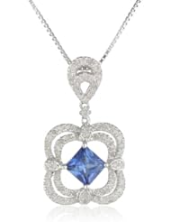 Sterling Silver Created Sapphire and 1/2cttw Diamond Pendant Necklace, 18"