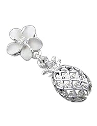 925 Silver Plumeria w/ Dangling Pineapple Pendant Hawaiian Silver Jewelry