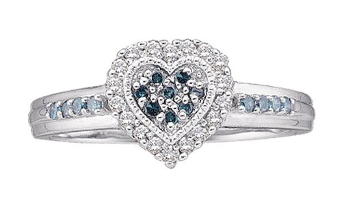 Blue & White Diamond .25 Cts White Gold 10k Heart Ring