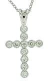 Platinum Plated Sterling Silver Cubic Zirconia Bezel-Set Cross Pendant