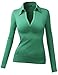 Thanth Womens Polo Collar Deep V-Neck Pullover Casual Blouse Top
