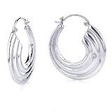Sterling Silver Shiny Fluted Hoop Earring