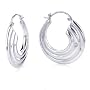 Sterling Silver Shiny Fluted Hoop Earring