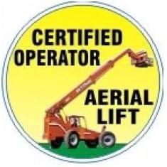 Noticester HM-107 CERTIFIED OPERATOR AERIAL LIFT With COLOR LIFT TRUCK FULL COLOR - 2 Inch Dia. Vinyl Press On (25 Per Pack) Sticker