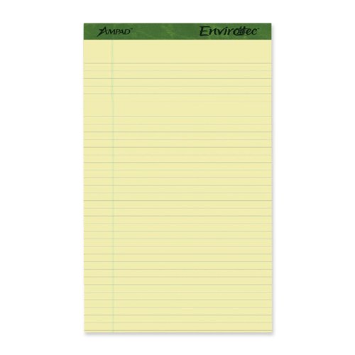 Ampad® Evidence Recycled Perf Top, Lgl/Margin Rule, Lgl, Canary, 50-Sheet Pad, Dz