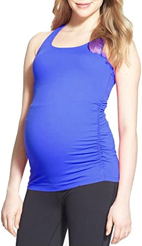 Cloya Maternity Long Racerback Tank Top (L, Blue)