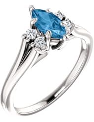 18K White Gold 8.00x4.00mm Marquise Cut Swiss Blue Topaz and Diamond Ring -- LIFETIME WARRANTY