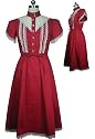 Red Sheer Lace Puff Sleeves Victorian Dress