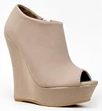 Bamboo DRIVEN-80N Basic Peep Toe Platform Wedge Heel Ankle Boot Bootie