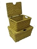 Review ELITEHOUSEWARES  / SEAGRASS CHECK WEAVE SET OF 2 RECTANGULAR STORAGE BOXES