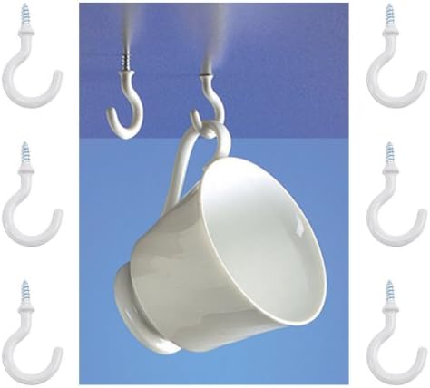 Steel Screw Hooks With White PVC Coating - Set of 6 - Great for Hanging Cups/Mugs