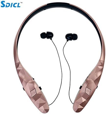Bluetooth Headphones, SDICL Wireless Stereo Sweatproof Sports Neckband Headsets with Retractable Earbuds for iPhone/Android and other Bluetooth Device (970 ROSE GOLD)