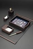 Beautiful Executive 6 Piece Mahogony Stained Wood & Genuine Black Leather Desk Set