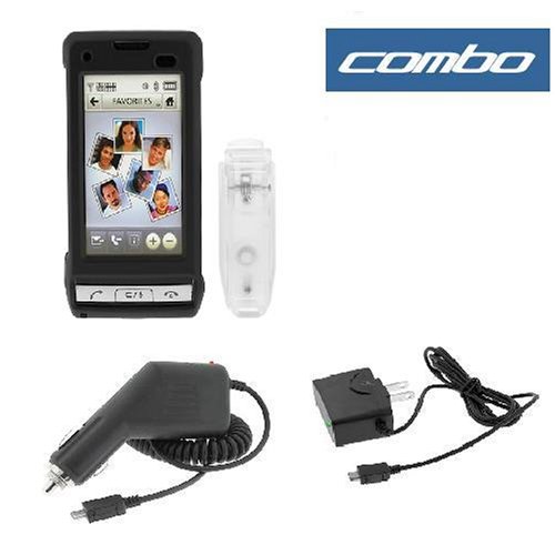 Solid Black Rubberized Snap On Crystal Case with Clip + Car Charger + Home Travel Charger for Verizon LG Dare Vx-9700 Cell Phone