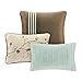 Madison Park - MP10-336 Serene Comforter Reversible Solid Faux Silk Floral Flower Embroidered Pleated Stripes Patchwork Soft Down Alternative Hypoallergenic All Season Bedding-Set, Queen, Blue