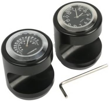 7/8" 1" Motorcycle Bike Handlebar Mount Black Dial Clock & Thermometer Temp New