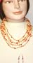 Four Strand Ivory Small Pearls Orange Beads Medium Chain Necklace Earrings