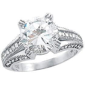 Solid 14k White Gold Round Cut Solitaire CZ Cubic Zirconia Engagement Ring 3.0 ct: Jewelry