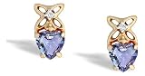 14K Yellow Gold Genuine Heart Tanzanite and Diamond Earrings