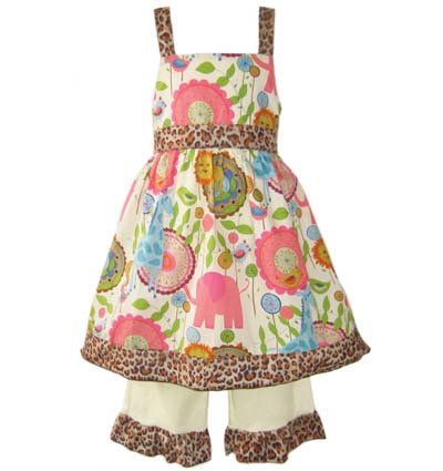 AnnLoren Girls Animal Jungle Dress & Capri Clothing Set