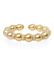 Diamond and Pearl 18k Yellow Gold Bangle Bracelet