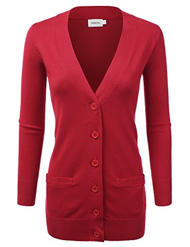 NINEXIS Women's Long Button Down Cardigan w/ Patch Pockets S-XL (6 Colors)
