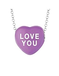 Sterling Silver 14mm Purple enamel Sweethearts LOVE YOU Heart Pendant