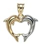 14k Yellow Gold and Rhodium Kissing Dolphin Charm
