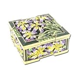 Square Shaped Hawaiian Orchid Jeweled Trinket Box