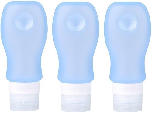 HongCheng(TM) Silicone Travel Bottle Shampoo Containers Leakproof Set Essentials Cosmetics Empty Bottles BPA FREE Pack of 3 With SUCTION (3oz+3oz+3oz, Blue+Blue+Blue)