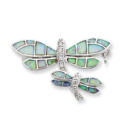 Sterling Silver Created Opal Dragonflies Pin