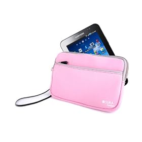 DURAGADGET Water Resistant Pretty Pink Neoprene Zip Case/Cover With Zip Accessory Pocket For New Samsung Galaxy Tab P1000 / ARM Cortex A8 1GHz / 512MB / 16GB / 7" Touch Screen / Android 2.2 Froyo / Tablet