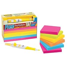 Post-it Notes Value Pack with Free Flag Highlighter, 3 x 3-Inches, Assorted Neon Colors, 12-Pads/Pack