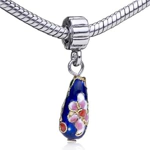 Buy Dangle Silver Tone Blue Flower Ornament European Charm Beads Bracelet - Pandora Bead and Fit