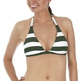 Xhilaration Stripe Swim Top - Olive/ White